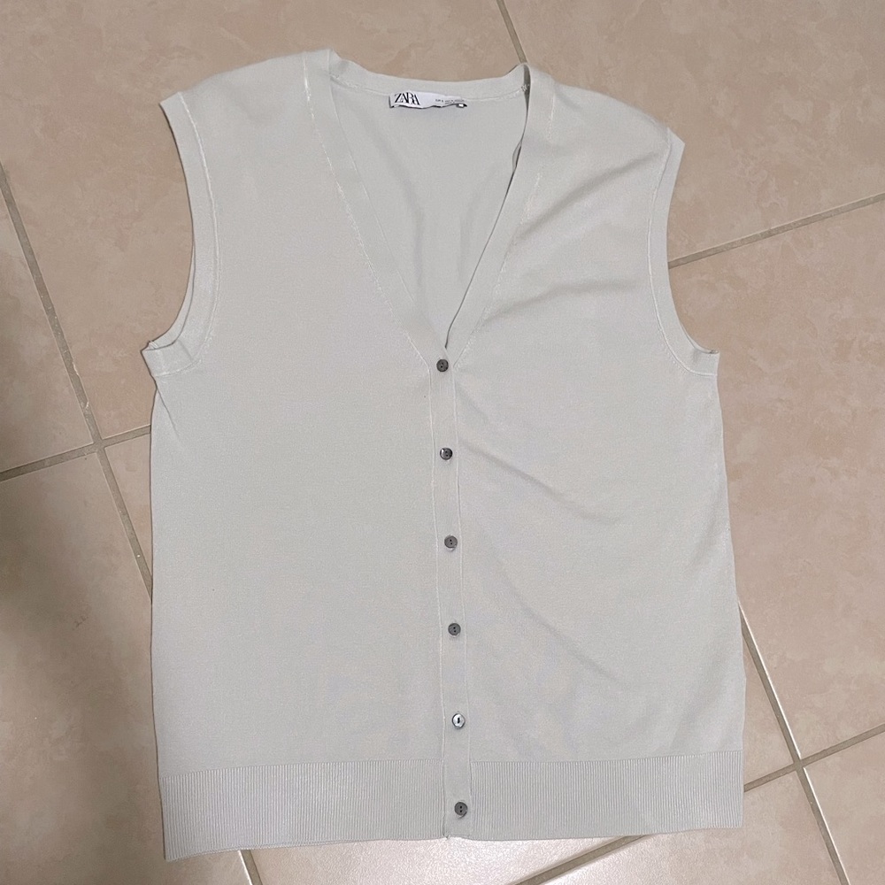 Zara V-Neck Grey Knit Vest. Sz S